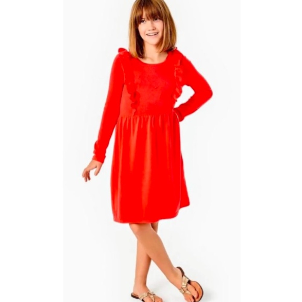 Lilly Pulitzer Sweater Dress Girl XL 12/14 Eunice Ruby Red Christmas Holiday